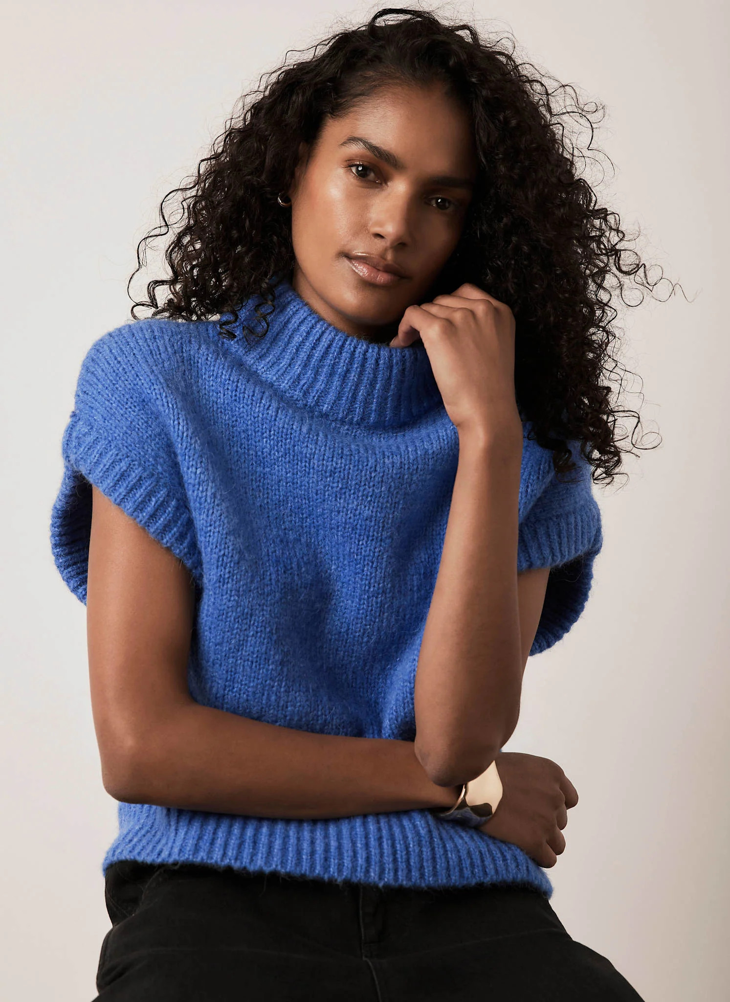 Blue High Neck Knit Top | Mint Velvet - UK