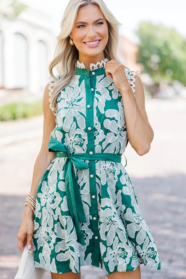 Endless Possibilities Green Embroidered Dress | The Mint Julep Boutique