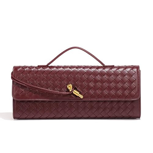 LMKIDS Woven Evening Bag Clutch Purses For Women, Woven Leather Crossbody Bag Purse For Women Shoulder Handbag Cute Satchels (Claret) | Amazon (US)