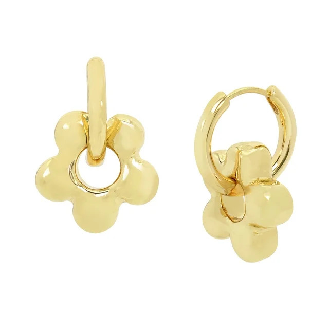 Madden NYC Women's Gold Tone Puffy Flower Charm Huggie Earrings | Walmart (US)