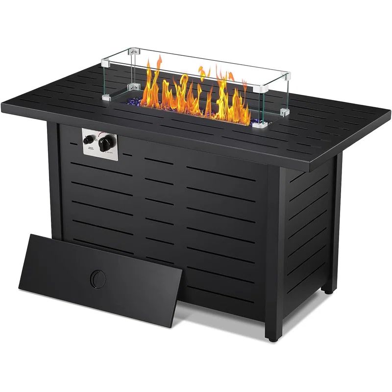 25" H x 43" W Iron Propane Outdoor Fire Pit Table with Cover | Wayfair North America
