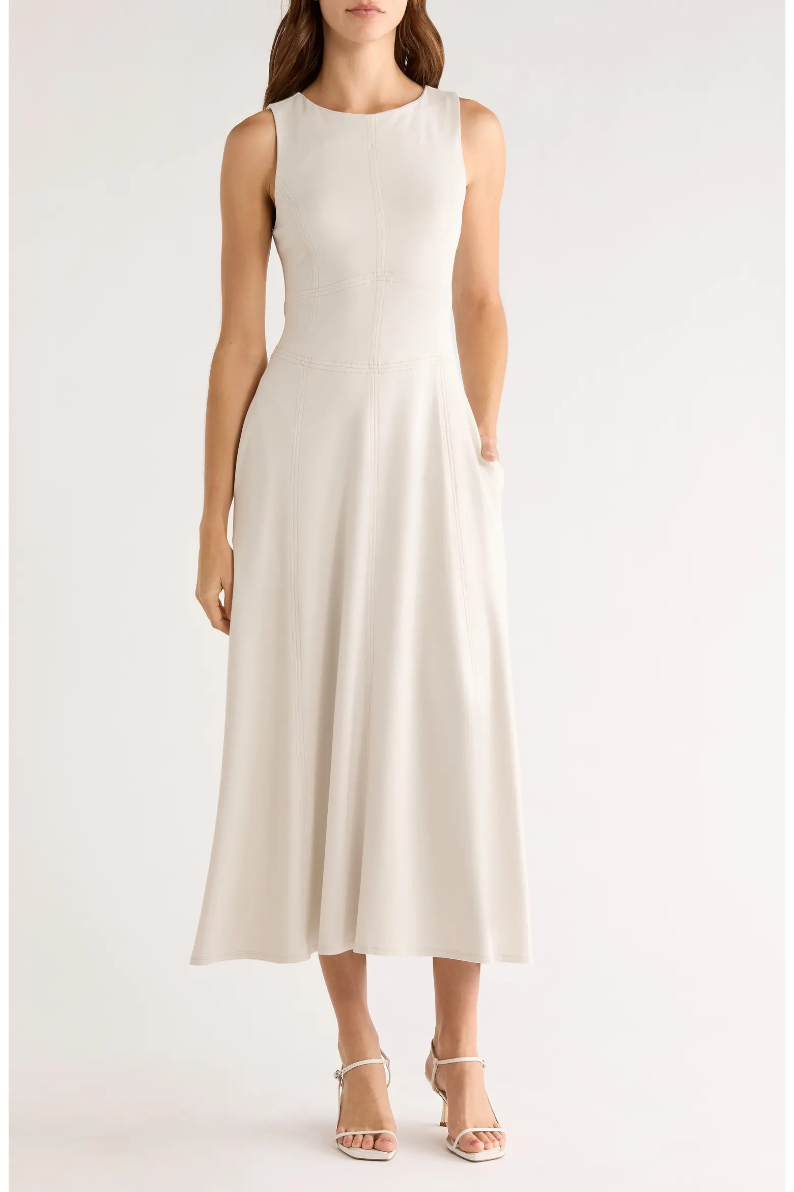Contrast Topstitch Sleeveless Midi Dress (Women) | Nordstrom | Nordstrom