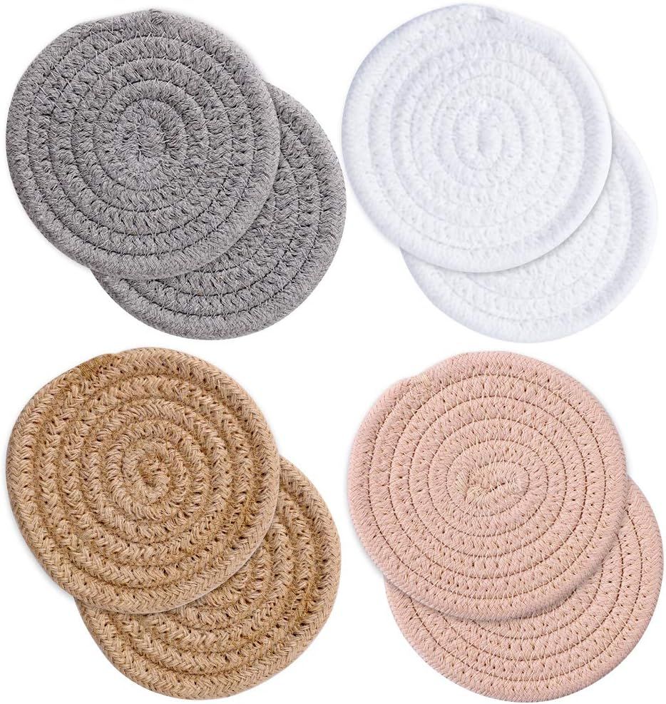 Coasters for Drinks,8 Pieces Braided Cup Coasters Cotton Round Woven Coasters Drink Absorbent Wov... | Amazon (UK)