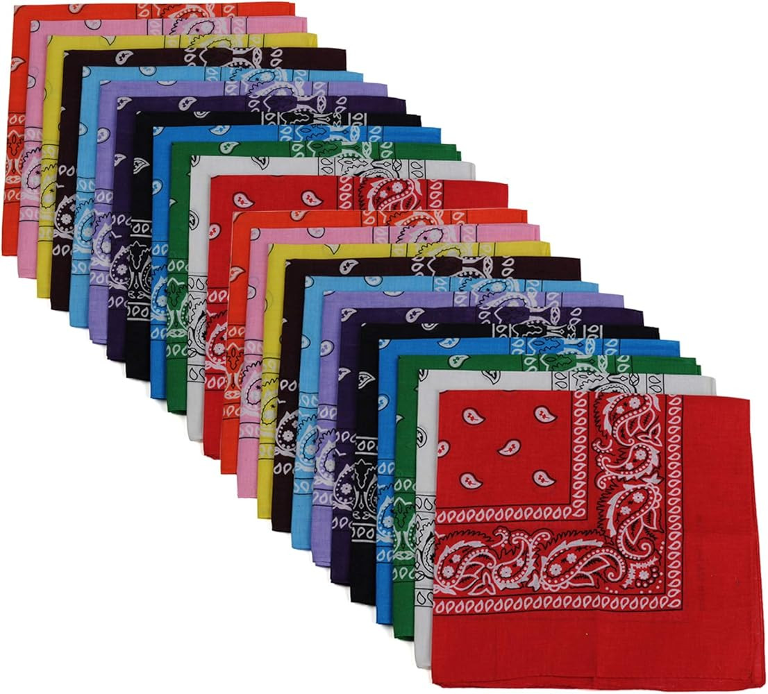 Bandanas 24pcs 22 X 22 Inch 100% Cotton Bandana Novelty Double Sided Print Paisley Cowboy Bandana... | Amazon (US)