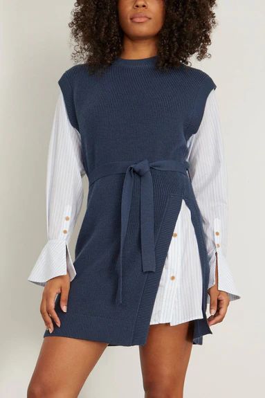 Shai Belted Crewneck Mini Dress in Midnight | Hampden Clothing