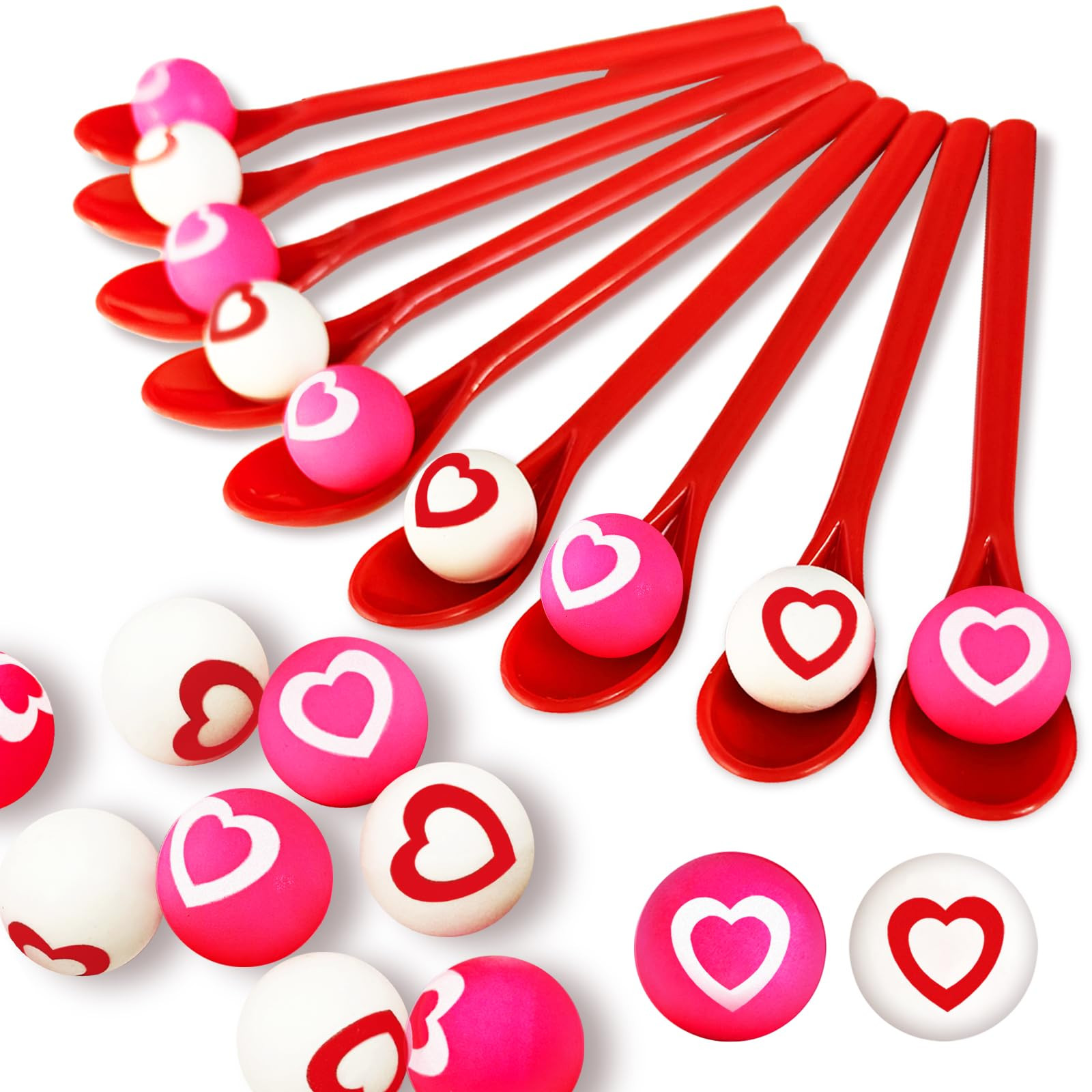 24 Pack Valentine Spoon Relay Race Toy Set,Heart Ball and Spoon Race Game for Kids Adults,Bouncy ... | Amazon (US)