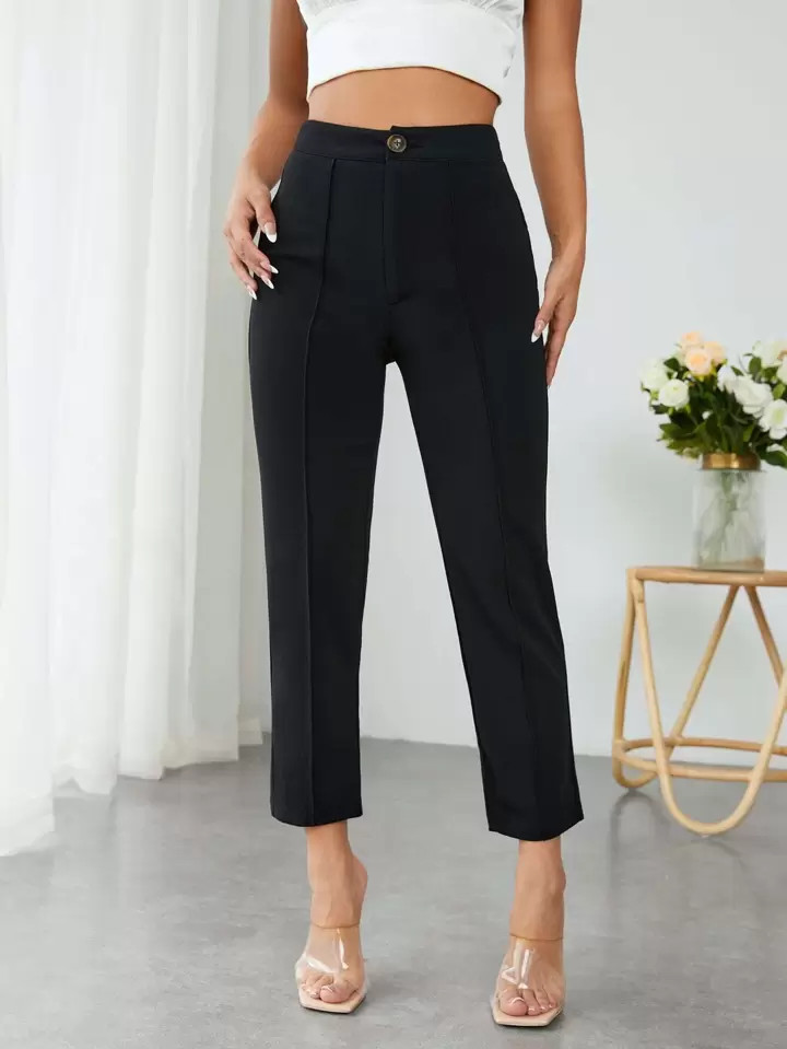 SHEIN PETITE High Waist Press Crease Tapered Pants | SHEIN