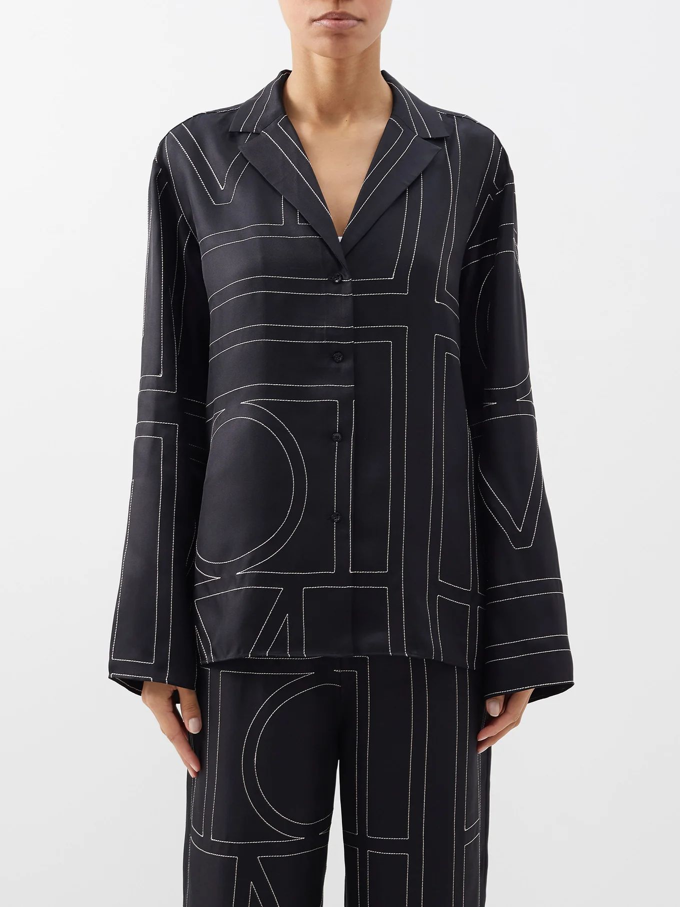 Monogram-embroidered silk-twill pyjama top | Toteme | Matches (UK)