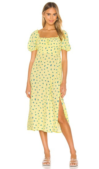 FAITHFULL THE BRAND Bette Midi Dress in Yellow. - size M (also in L, S, XS) | Revolve Clothing (Global)