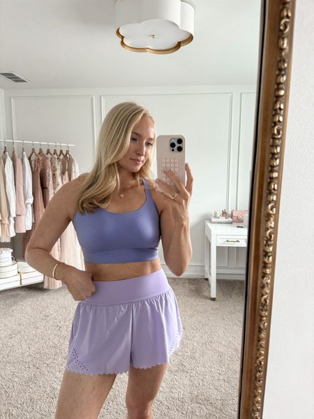 This workout set from Aerie is a favorite of mine. The scalloped shorts or so cute and the purple color is perfect for spring. Add a sweater for cool day  

#LTKfitness #LTKSpringSale #LTKsalealert