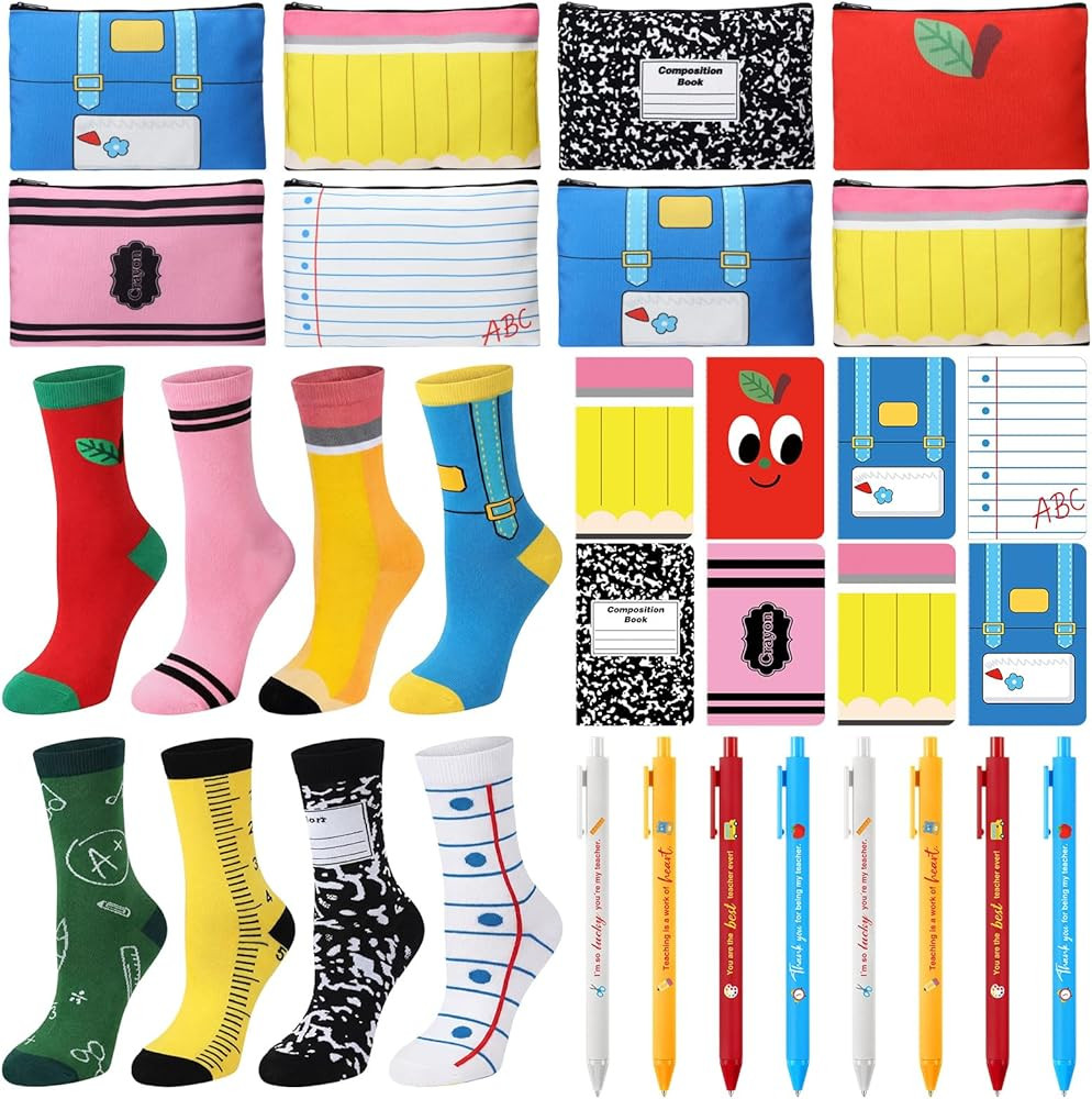 Funrous 32 Pcs Teacher Appreciation Gifts Set Thank You Teacher Makeup Bags Socks to Do List Mini... | Amazon (US)