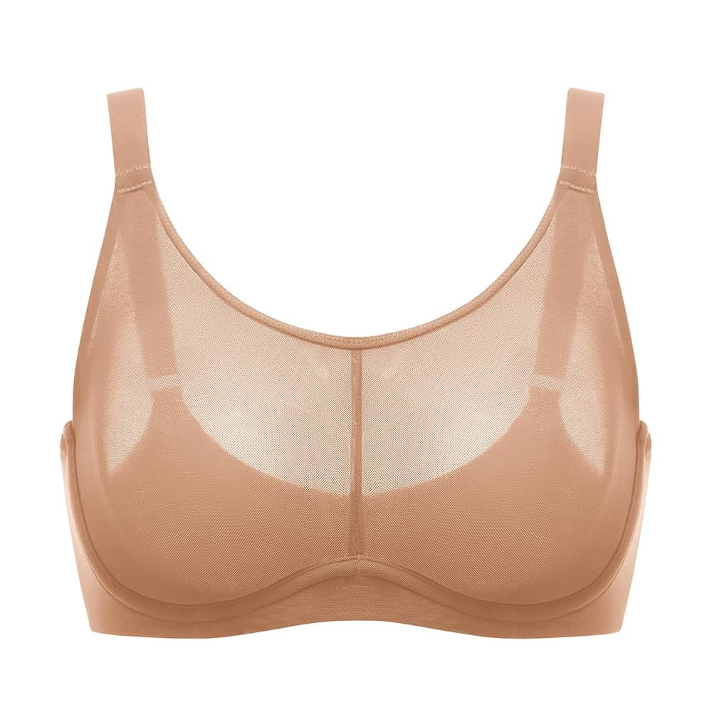 DELIMIRA Women's Cosnufy Sheer Full Coverage Bra Underwire Mesh See Through Plus Size Unlined | Amazon (US)