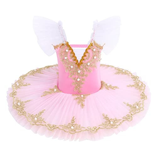 IBAKOM Ballet Leotards for Girls Dance Pancake Platter Tutu Ruffle Sleeve Floral Print Ballerina Swan Lake Costume Toddler Gymnastics Leotard Ballet Tutu Kids Ballet Ballerina Costume Pink 7-8 Years | Amazon (US)