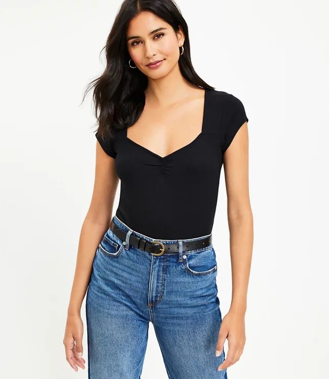 Cinched Ribbed Sweetheart Neck Tee | LOFT