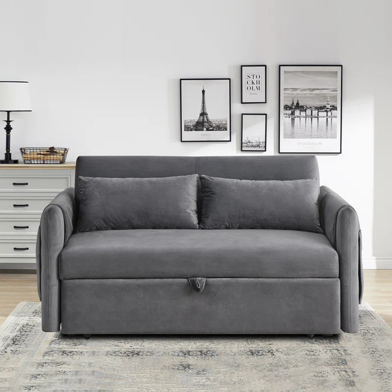 Mercer41 Velvet Sofa Bed with Two Pillows and Adjustable Backrest & Reviews | Wayfair | Wayfair North America