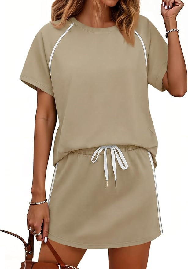 Yousify Womens 2 Piece Skirt Sets Summer Short Sleeve Tops and Tennis Skort Lounge Set Vacation W... | Amazon (US)