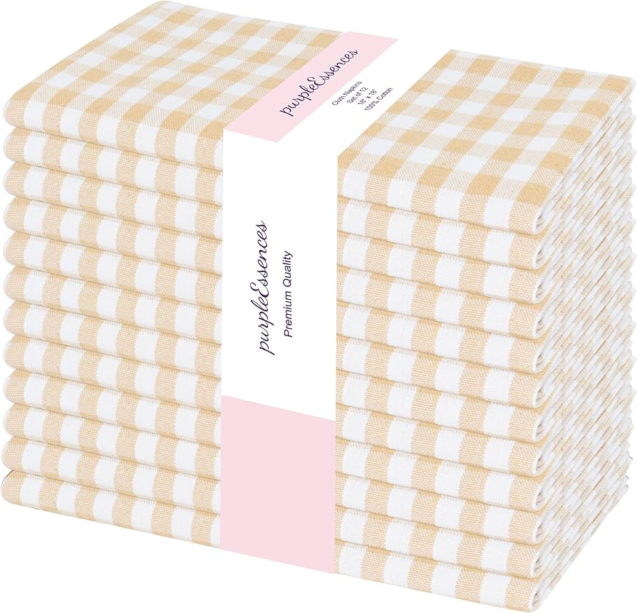 PurpleEssences Mini Gingham Check Dinner Cloth Napkin - Christmas Holiday Winter - Mitered Corner... | Amazon (US)