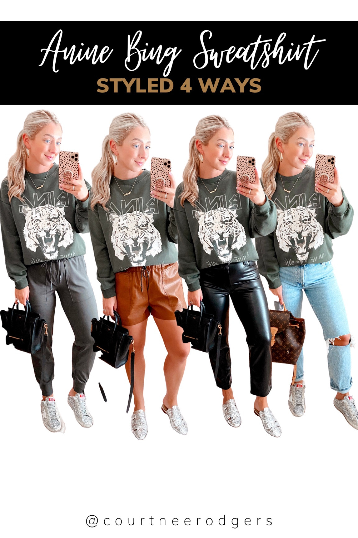 Anine Bing Tiger Sweatshirt in the new Olive Green! 💗 Wearing a medium (all of my other ones are a size large —both fit great) 

⭐️Sizing (5’4”) 
▪️Joggers/ Size small
▪️Shorts / Size medium
▪️Leather pants / 28/6 short 
▪️Jeans / 29/8 (XShort)

Fall fashion, fall outfit, Anine Bing, Tiger sweatshirt, Amazon fashion, joggers, jeans 

#LTKsalealert #LTKstyletip #LTKSeasonal