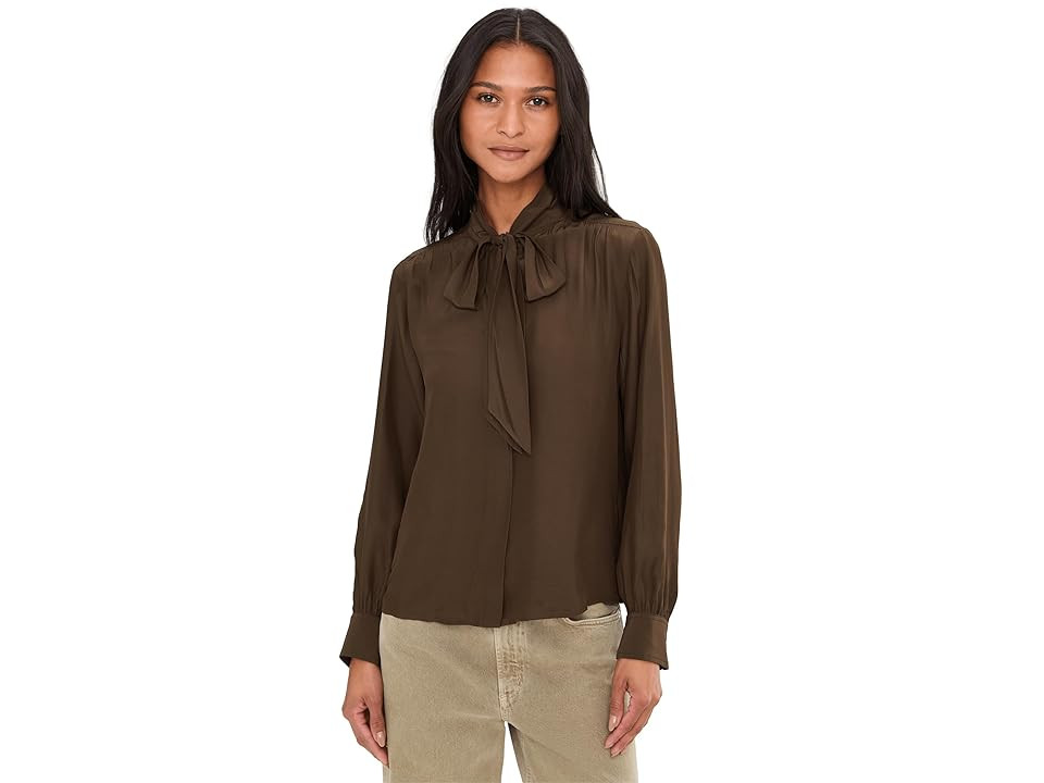 Madewell Kimberly Tie Neck Top Women's Clothing Dark Mocha : SM (Women's 2-4), Acetate/Denim/Viscose | Zappos