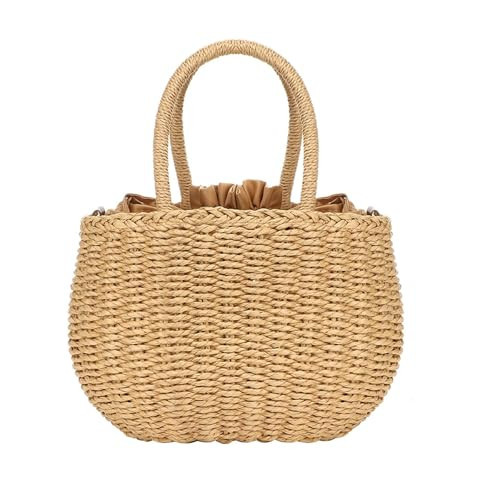 Straw Bags for Women, Hand-woven Straw Small Hobo Bag Round Handle Ring Tote Retro Summer Beach Rattan bag (Brown) | Amazon (US)