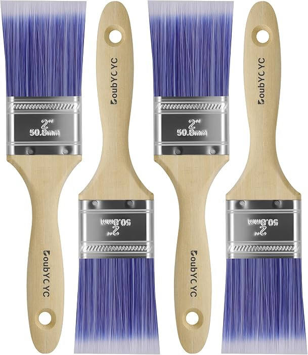 Paint Brushes - 4 Pack, 2" Flat Brushes, Paint Brush Set, Wood Paint Brushes for Walls, Stain & A... | Amazon (US)