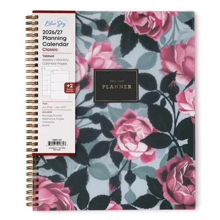 Blue Sky 2026-2027 Weekly and Monthly Academic Year Planner Calendar, July 2026 - June 2027, 8.5" x 11", Flexible Cover, Wirebound, Storage Pocket, Laminated Tabs, Roosevelt Pink | Walmart (US)