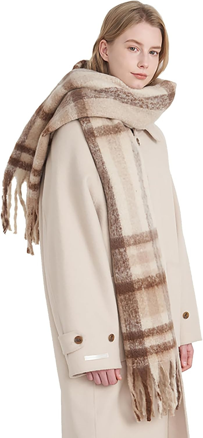 Vintage Scarfs Women Winter Scarf Plaid Shawl Wraps Poncho Blanket Fringe | Amazon (US)
