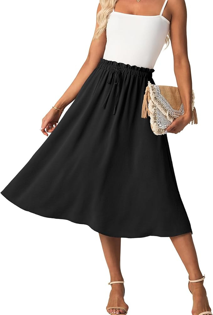 High Waist Skirts for Women Below Knee Casual Flowy Summer Midi Skirts Palazzo A-Line Long Skirt ... | Amazon (US)