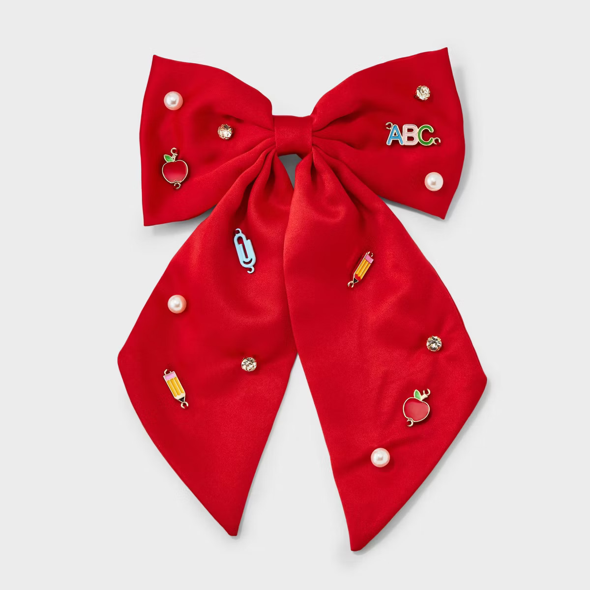 Teacher Apple Pencil and Pearl Hair Bow Clip - Red | Target