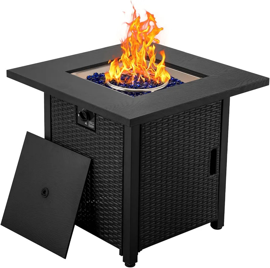 28 Inch Outdoor Fire Pit Table , 50,000 BTU Wicker Patio Fire Pit Table,Faux Wood Tabletopt, Outs... | Amazon (US)