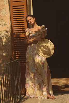 BHLDN Alivia Chiffon Cutout Printed Midi Dress | Anthropologie (US)