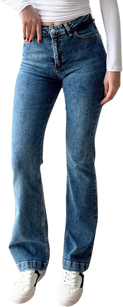 CutieLove Women's Ripped Jeans Bell Bottom Flare Jeans Mid Rise Destroyed Hem Denim Pants | Amazon (US)