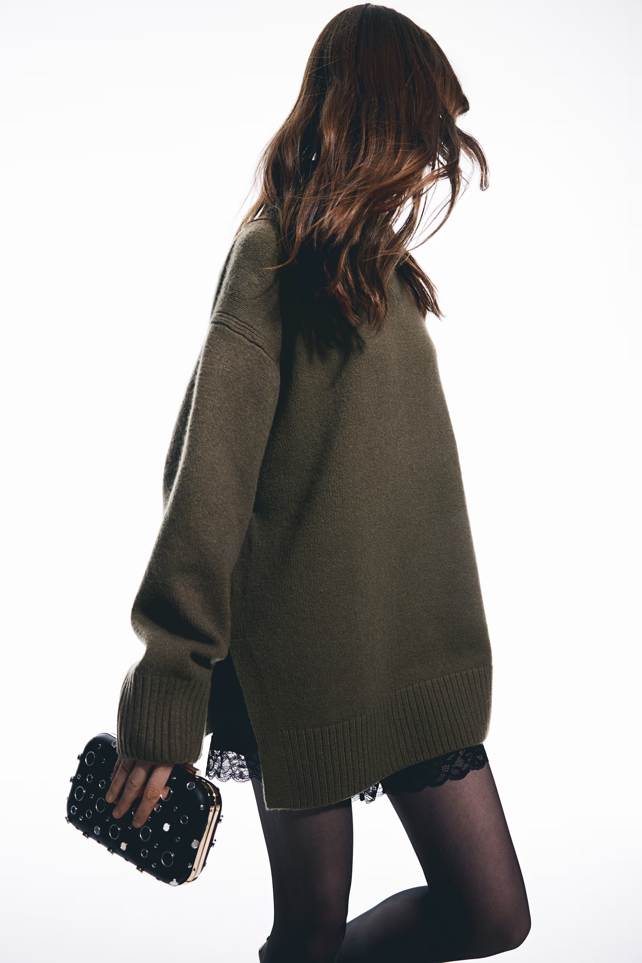 Oversized polo-neck jumper - Dark khaki green - Ladies | H&M GB | H&M (UK, MY, IN, SG, PH, TW, HK)