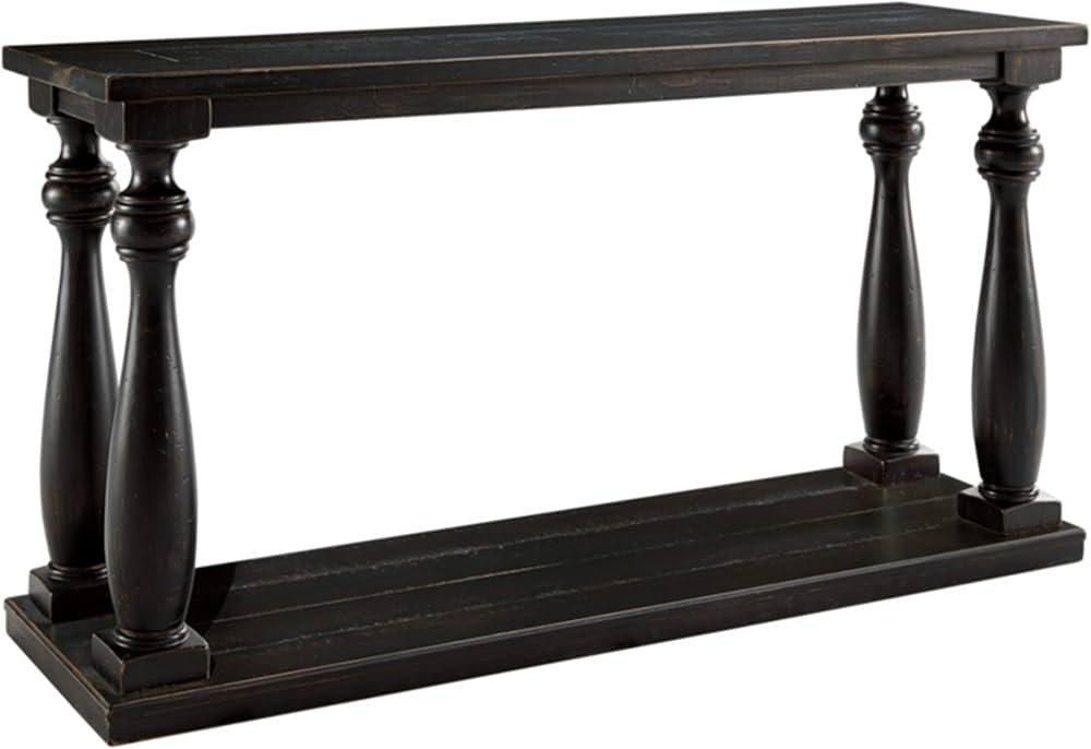 Signature Design by Ashley Mallacar Rustic Cottage Rectangular Sofa Table with Floor Shelf, Black | Amazon (US)