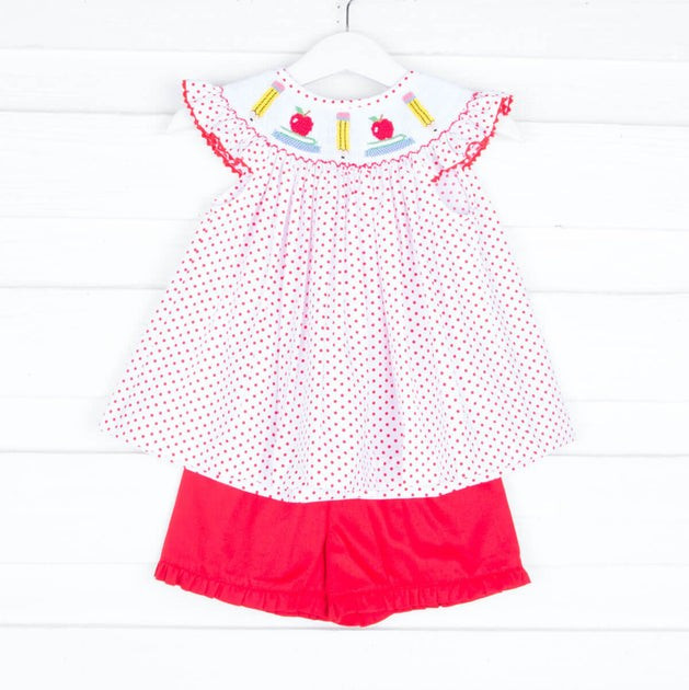 Back to School Angel Sleeve Short Set Red Dot | Classic Whimsy