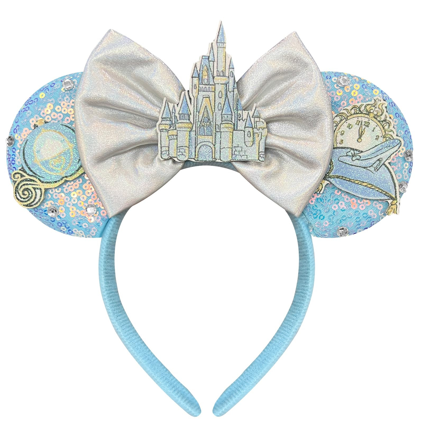 Hairband for Women Adult Blue Sequin Mouse Ears Headband with Castle Bows for Park Ears | Amazon (US)