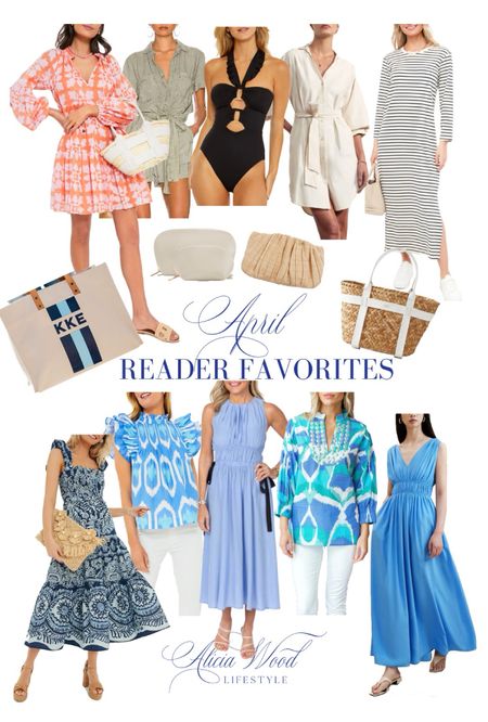 April Reader Favorites!!!   

Tiger Lily balloon sleeve dress in a geometric print of orange, pink and white 
Estee dress
Banana Republic silk maxi dress
Straw pleated clutch 
Striped monogram weekend tote
Brochure Walker shirt dress in ivory 
Blue odisea pintuck top
 Sheridan French tunic
Tuckernuck exclusive Charlough sleeveless dress
Mark & Graham straw tote with leather handles
Cuyana travel case set
Navy stripe Gio maxi dress
Maillot black one piece swimsuit 
Bella Dahl rolled hem utility romper
 


#LTKover40 #LTKSeasonal #LTKstyletip