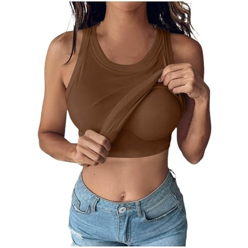 Ribbed Tank Top Built in Bra, Tank Top with Bra, Sexy Tank with Built in Bra (Dark Brown,M) | Amazon (US)
