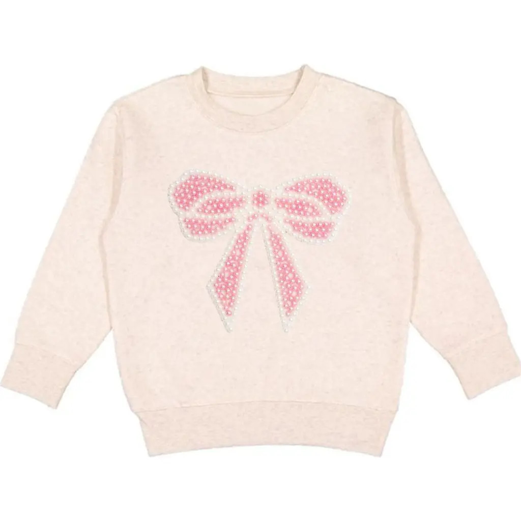 Sweet Wink Pearl Bow Patch Sweatshirt in Natural at Nordstrom, Size 3T | Nordstrom