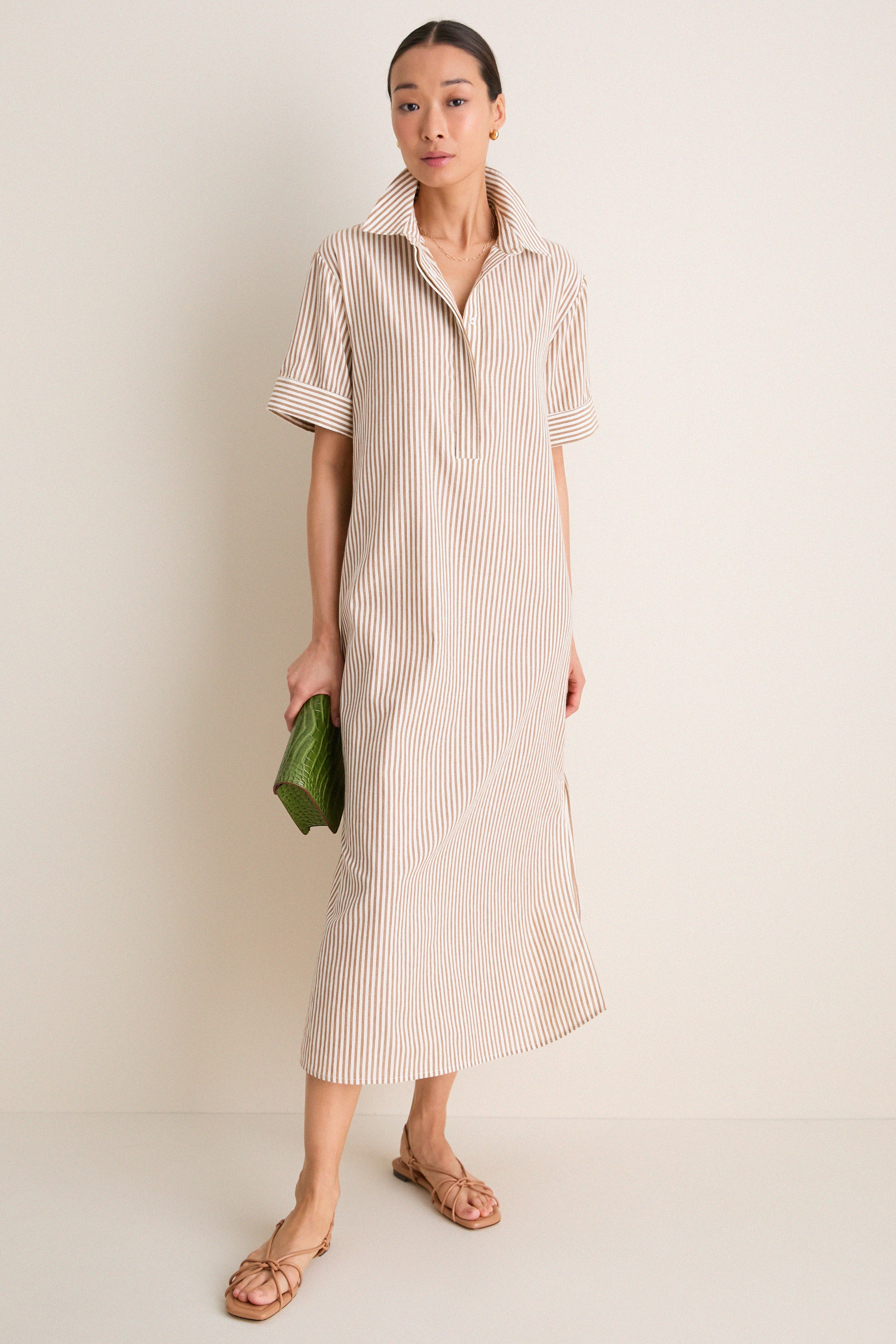 Latte Stripe Cotton Milano Shirt Dress | Tuckernuck (US)