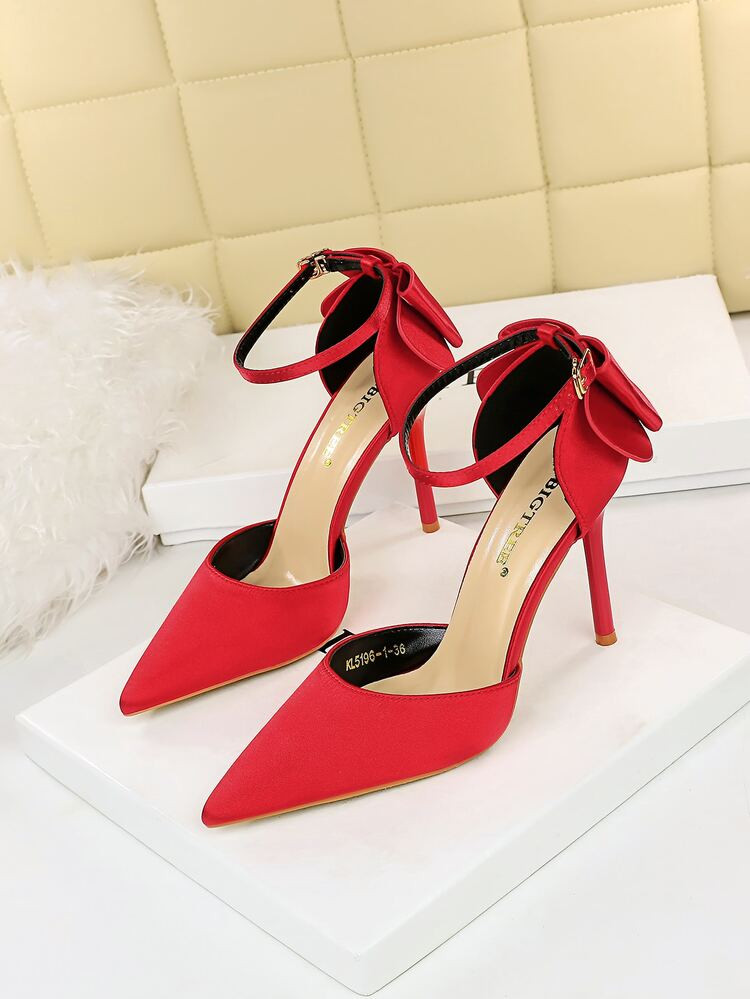 Bow Decor Satin Stiletto Heels | SHEIN