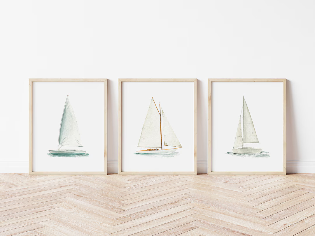 Sailboat Nautical Art Print Nautical Art Print Coastal - Etsy | Etsy (US)