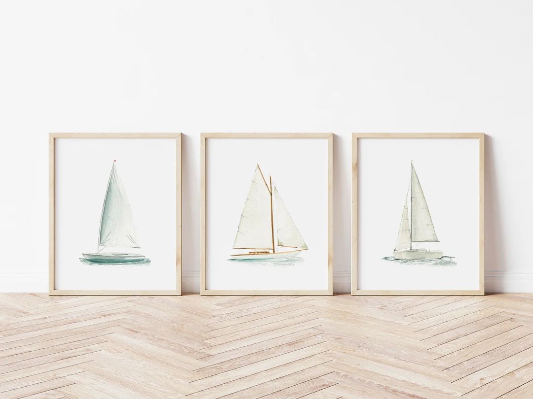 Sailboat Nautical Art Print,  Nautical Art Print, Coastal Decor, Beach Decor, Nautical Decor Nurs... | Etsy (US)