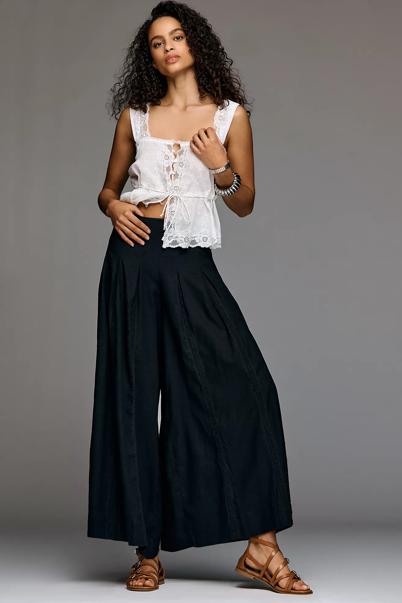 By Anthropologie Linen Blend Pleated Wide-Leg Pants | Anthropologie (US)