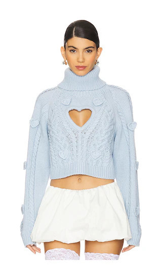 For Love & Lemons Rebecca Heart Sweater in Baby Blue. - size L | Revolve Clothing (Global)