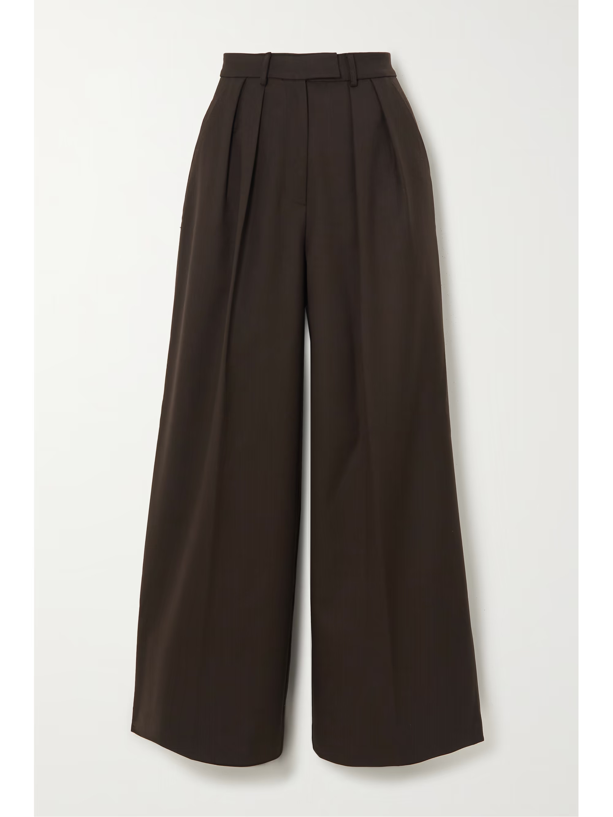 Dark brown Varda pleated wool-blend twill wide-leg pants | FRANKIE SHOP | NET-A-PORTER | NET-A-PORTER (US)