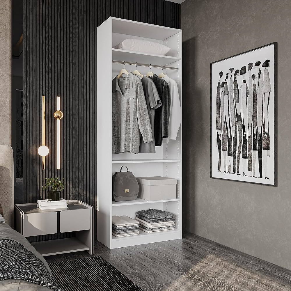 JY Furniture Armoire Wardrobe Closet, Particle Wood with Adjustable Shelves, Hanging Rod for Bedr... | Amazon (US)