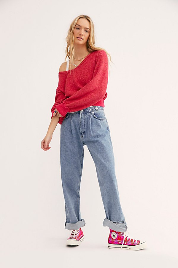 Riptide V Neck Sweater by Free People, Hot Pink Combo, M | Free People (Global - UK&FR Excluded)