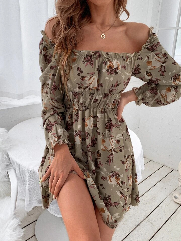 SHEIN VCAY Floral Print Off Shoulder Dress | SHEIN
