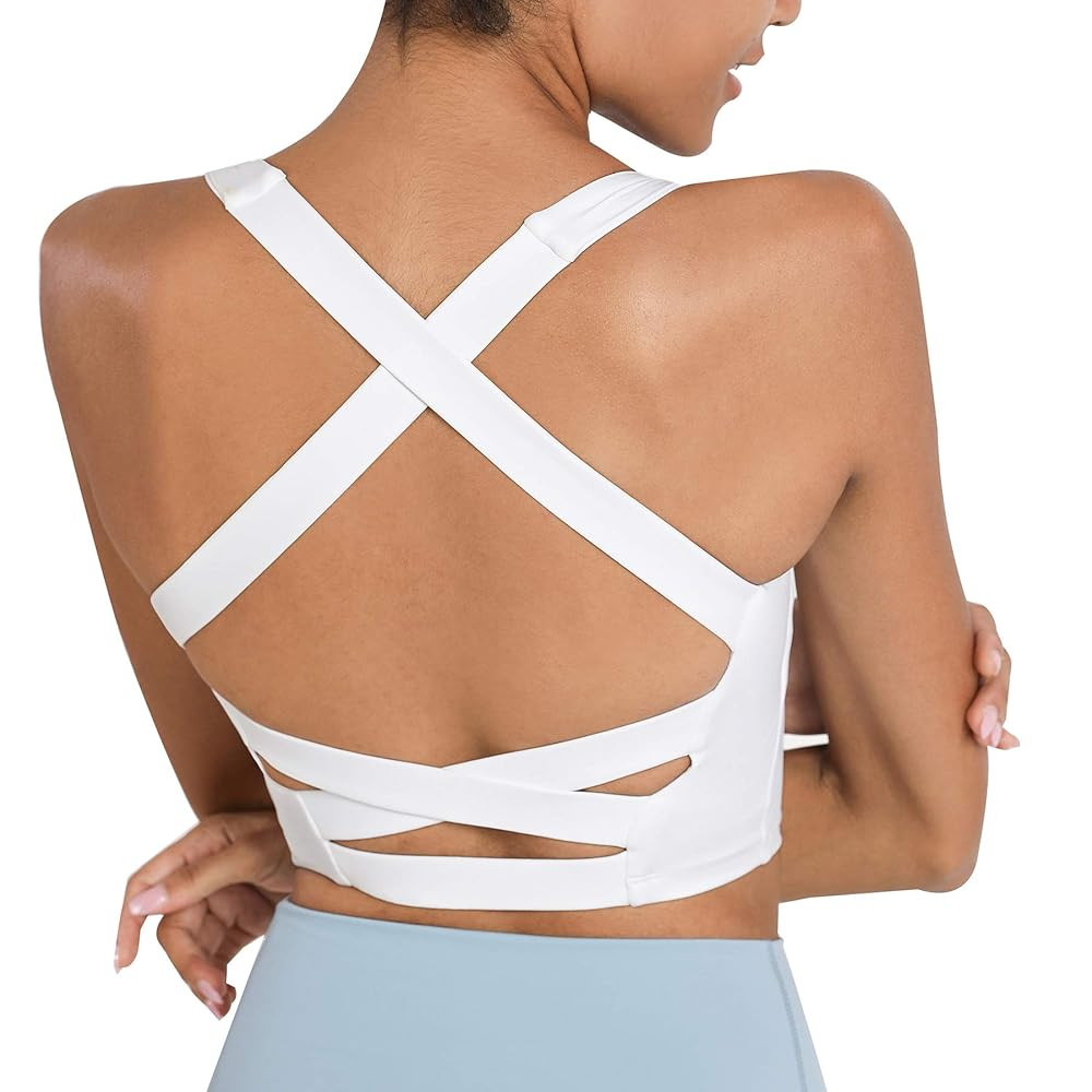 romansong Strappy Yoga Sports Bras for Women Padded Criss-Cross Back Tank Tops | Amazon (US)